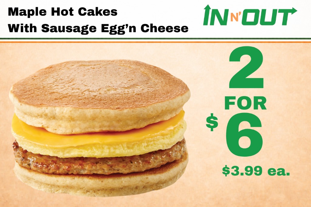 Maple Hot Cakes with Sausage, Egg & Cheese